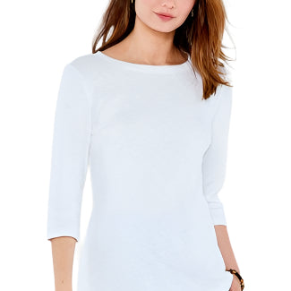 3/4 Sleeve Boat Tee - Paper White - Front - Ella Where She Shops