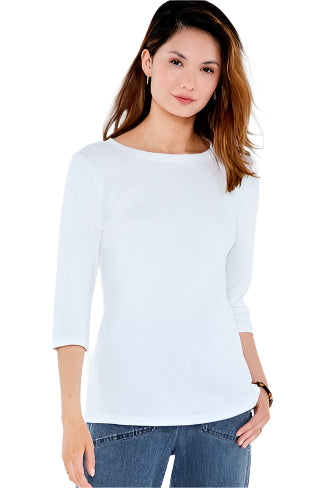 3/4 Sleeve Boat Tee - Paper White - Front - Ella Where She Shops