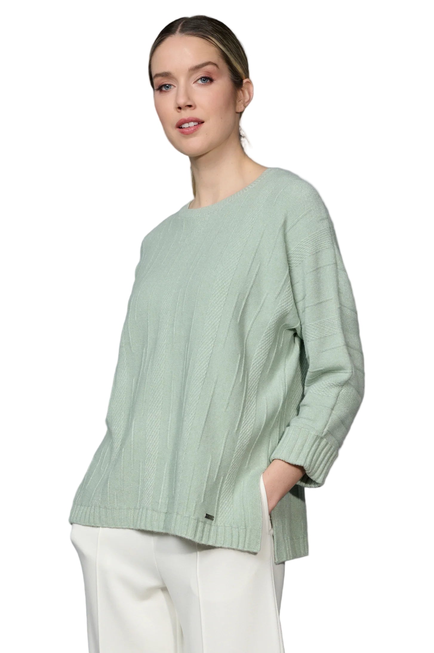 3/4 Sleeve Textured Top – Front – Ella Where She Shops