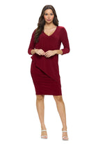 3/4 Sleeve Versatile Tunic Dress - Burgundy - Ella Where She Shops
