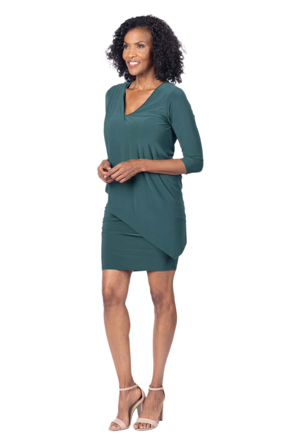 3/4 Sleeve Versatile Tunic Dress – Forest Green – Front – Ella Where She Shops