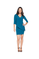 3/4 Sleeve Versatile Tunic Dress – Teal – Front – Ella Where She Shops