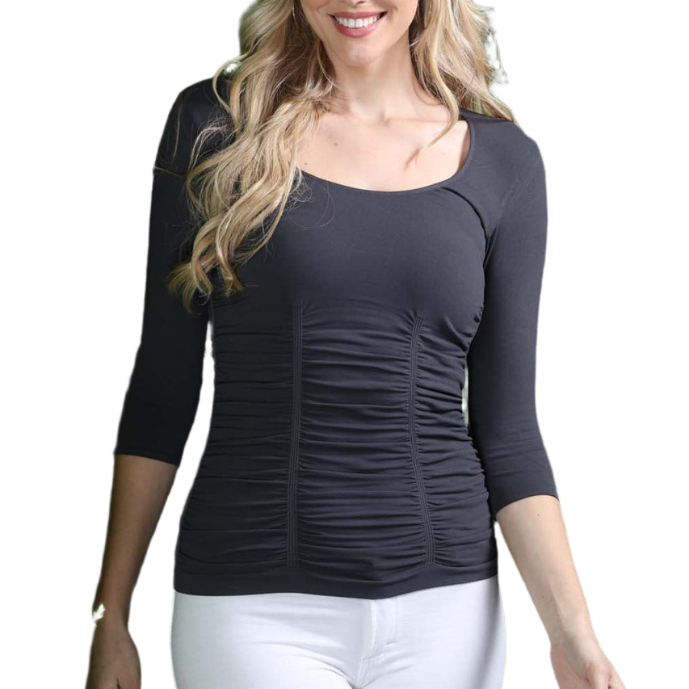 3 Panel Ruched 3/4 Sleeve Seamless Top - Steel - Ella Where She Shops