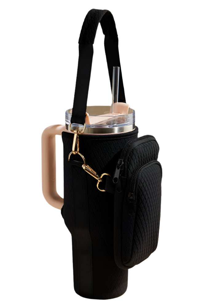 40oz Tumbler Bottle Scuba Bag – Black – Front - Ella Where She Shops
