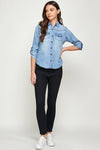 BLUE AGE - Chambray Denim Shirt with Zipper Pockets: Small-Medium-Large-XLarge (1Pack / 6 Shirts) / MEDIUM WASH