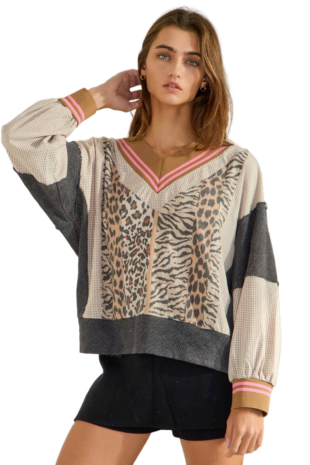 Animal Print V-Neck – Front – Ella Where She Shops