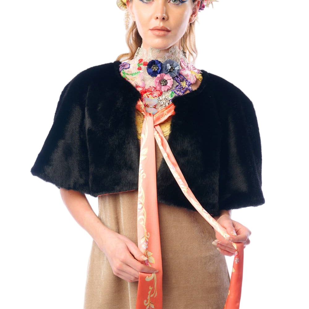 Aratta Grace Kelly Reversible Fur Cape black ella where she shops