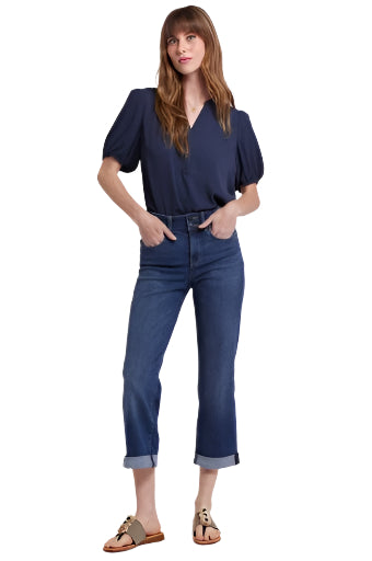 Bailey Relaxed Straight Crop Rolled Jean – Front – Ella Where She Shops