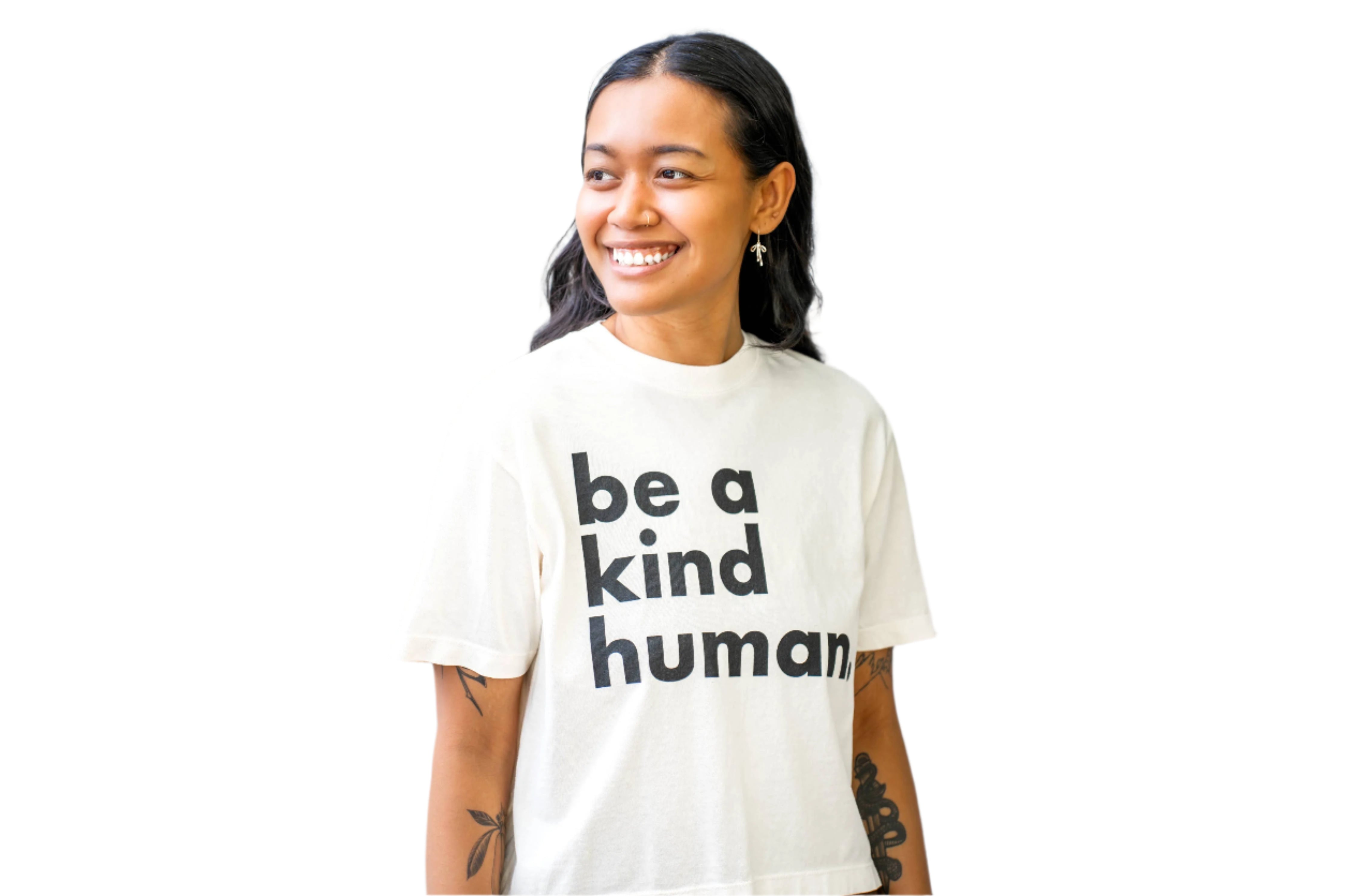 Be a Kind Human Boxy Crop Tee Ella where she shops