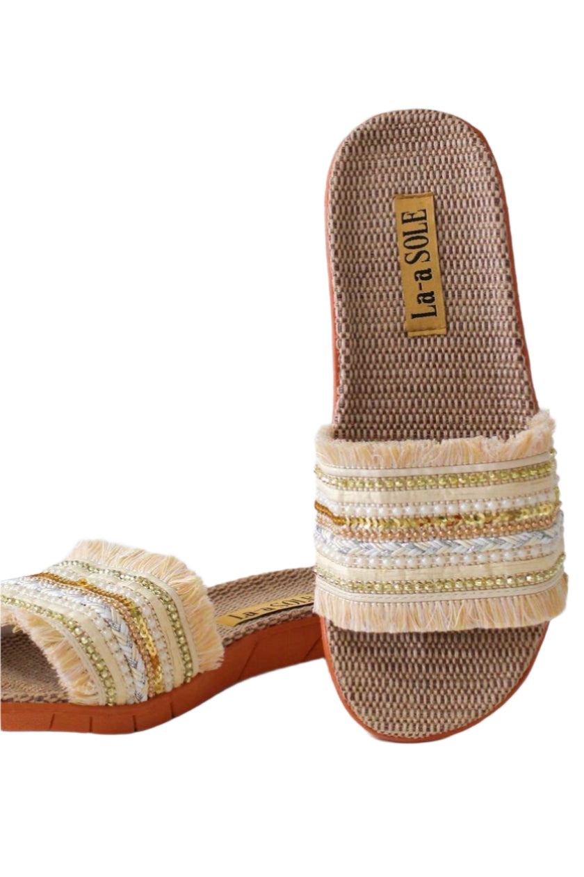 Boho Slides – Beige Front – Ella Where She Shops