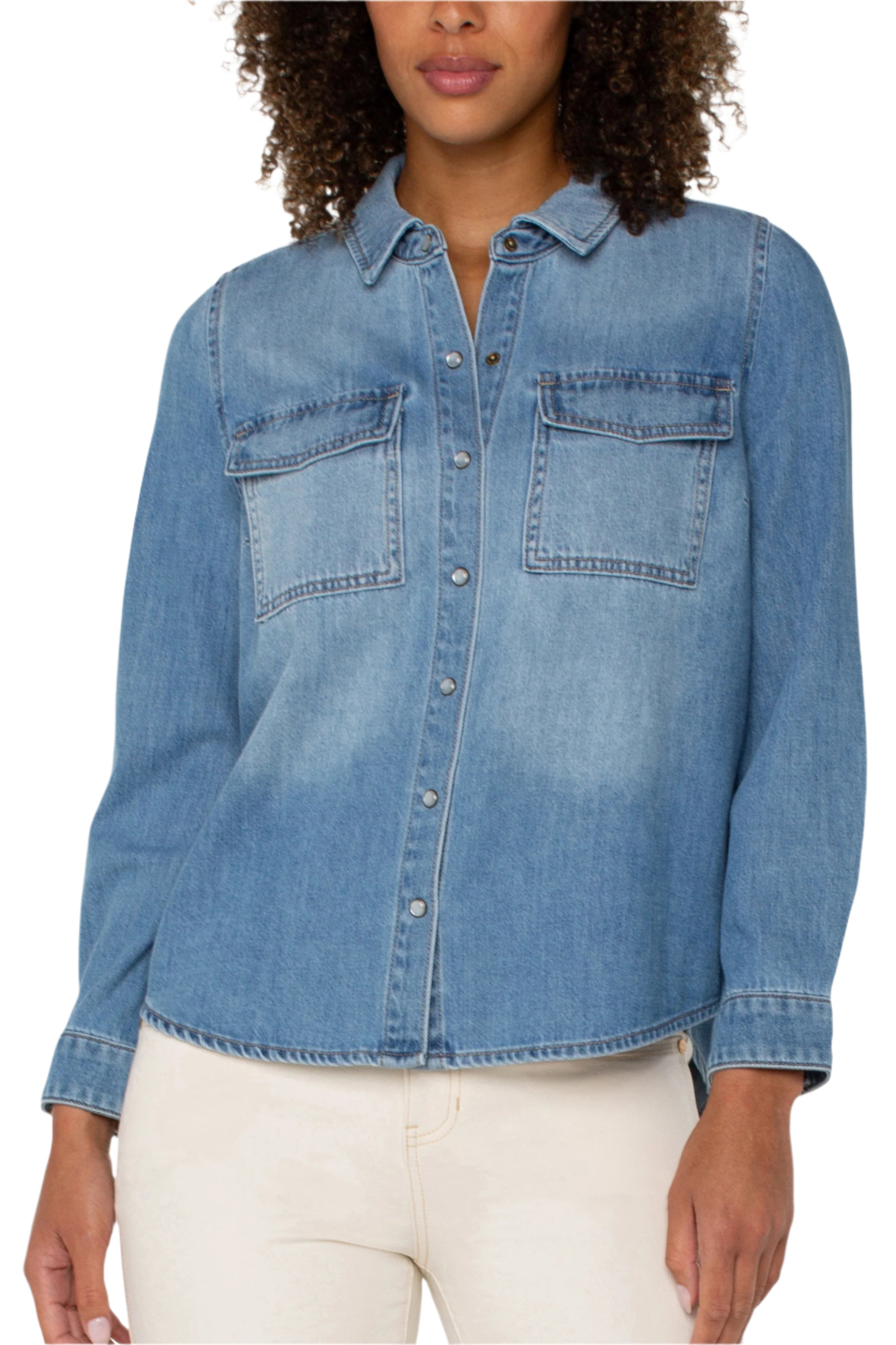 Button Down Shirt With Pockets - Front - Ella Where She Shops