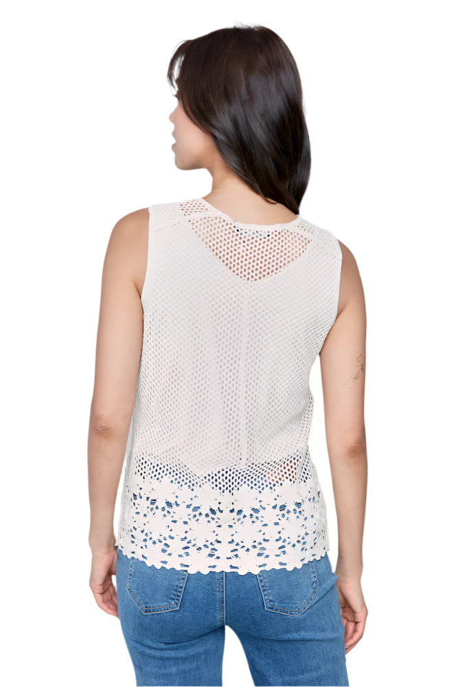 Button Front Crochet Vest - Natural - Back - Ella Where She Shops