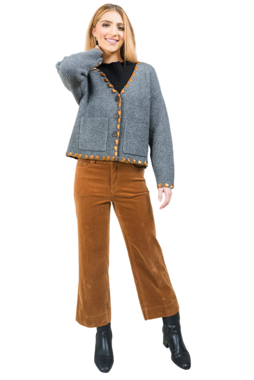 Charlene 26" Wide Crop - Cognac Front - Ella Where She Shops