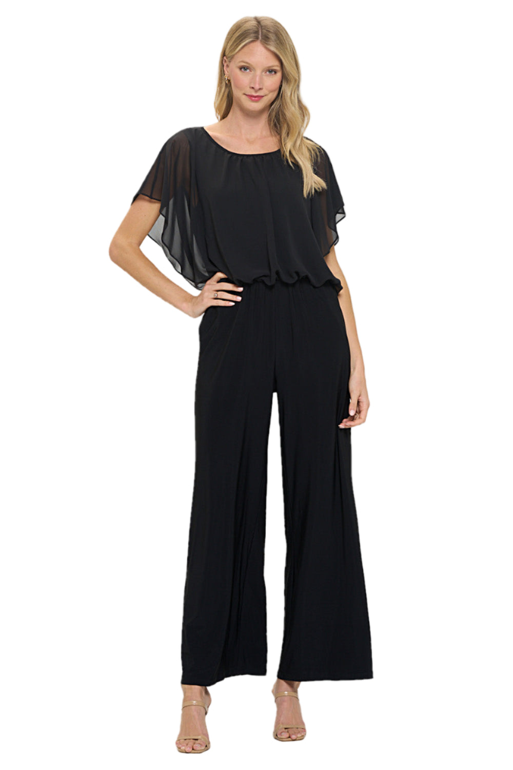 Chiffon Batwing Palazzo Jumpsuit – Front – Ella Where She Shops