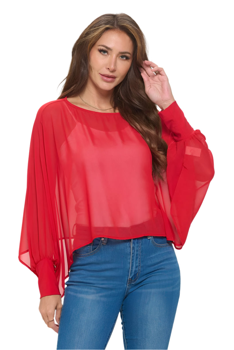 Chiffon Topper - Red Front - Ella Where She Shops