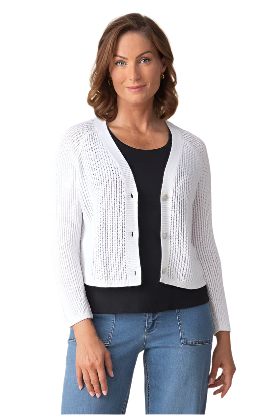 Coastal Crochet Cardigan - White Front - Ella Where She Shops
