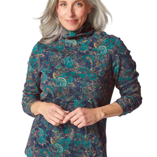Cozy Rib Paisley Ruched Turtleneck - Front - Ella Where She Shops