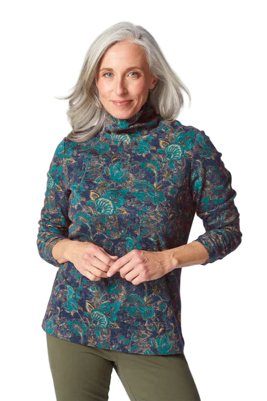 Cozy Rib Paisley Ruched Turtleneck - Front - Ella Where She Shops