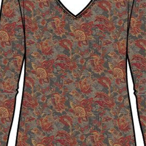 Cozy Rib Paisley V-neck Tee - Wine Front - Ella Where She Shops