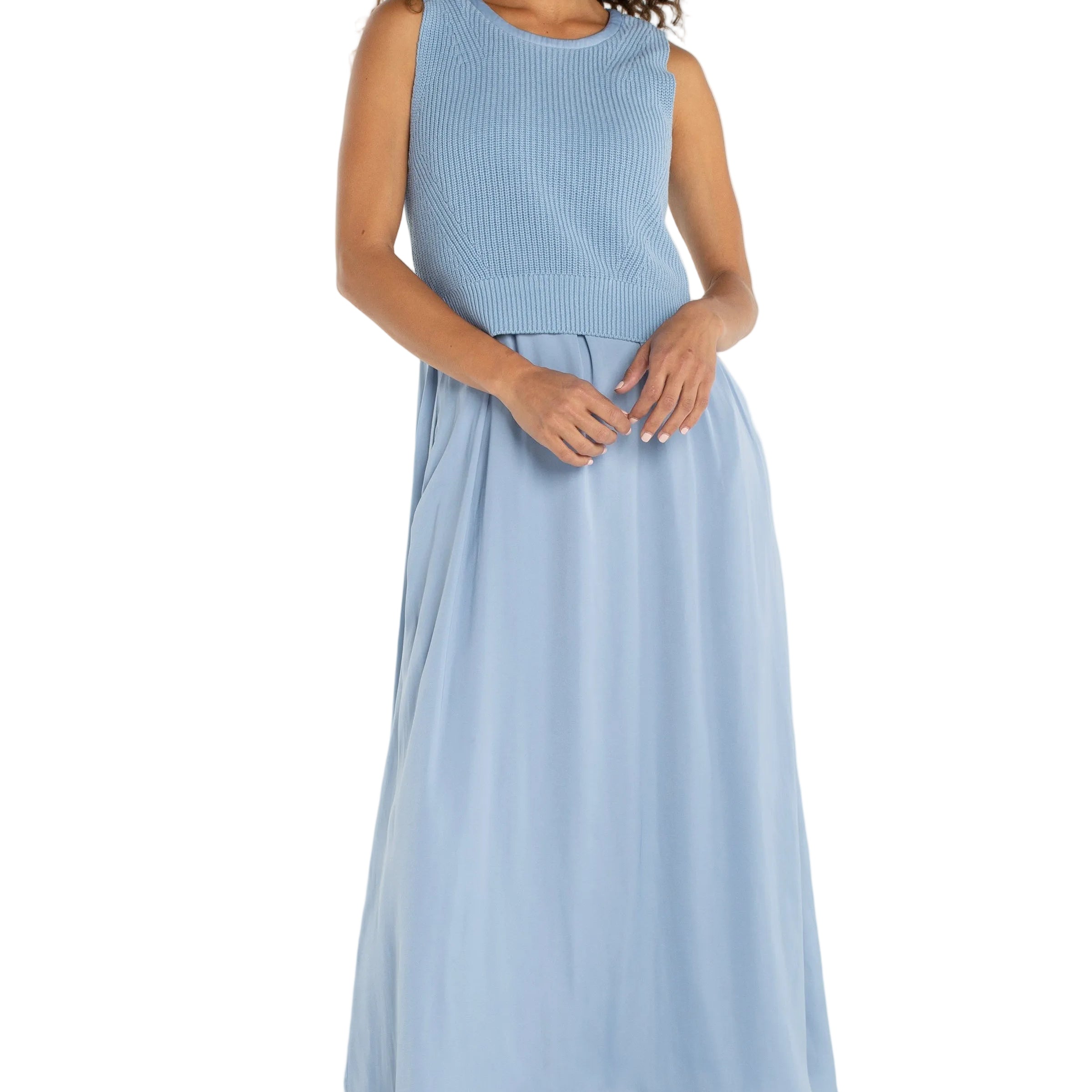 Crew Neck Tie Back Sweater Woven Dress ella where she shops