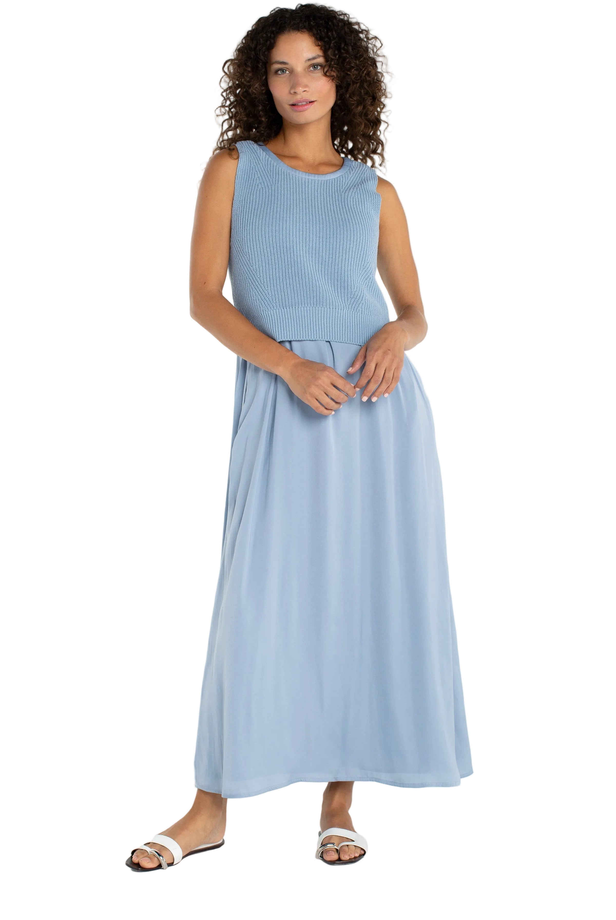 Crew Neck Tie Back Sweater Woven Dress ella where she shops
