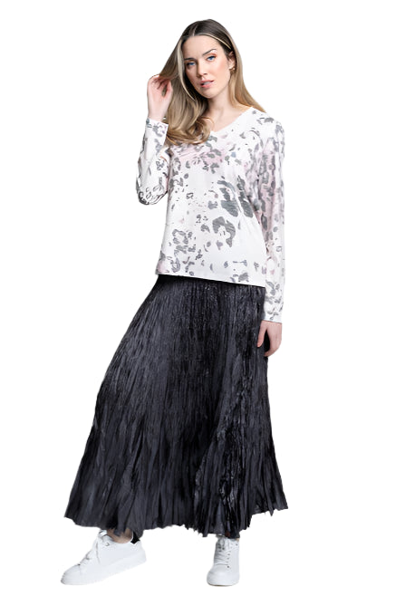 Crinkled Long Skirt – Charcoal Front – Ella Where She Shops