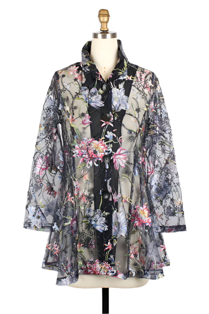 Damee Floral Embroidery Flare Jacket – Front – Ella Where She Shops