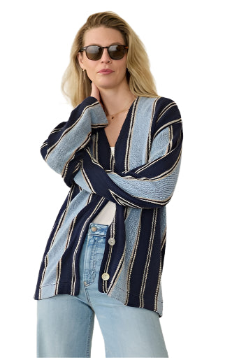 Dockside Cardigan – Tide Line Stripe – Front – Ella Where She Shops