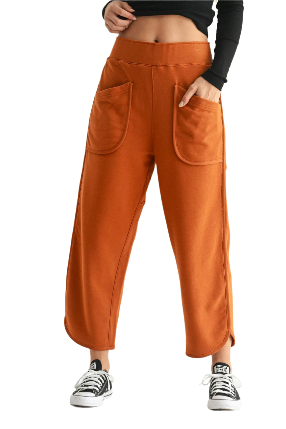 Dune Drift Curved Cropped Pants – Front Burnt Amber – Ella Where She Shops