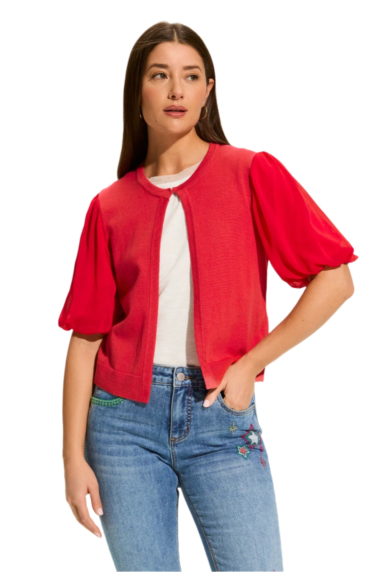 Elbow Sleeve Cardigan – Rouge Front – Ella Where She Shops