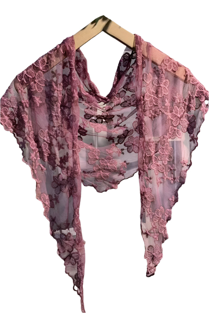 Embroidered Lace Small Shawl Scarf – Red Front – Ella Where She Shops