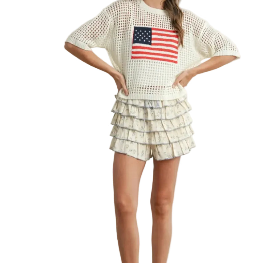 Flag Print Open Knit Sweater Ella Where She Shops