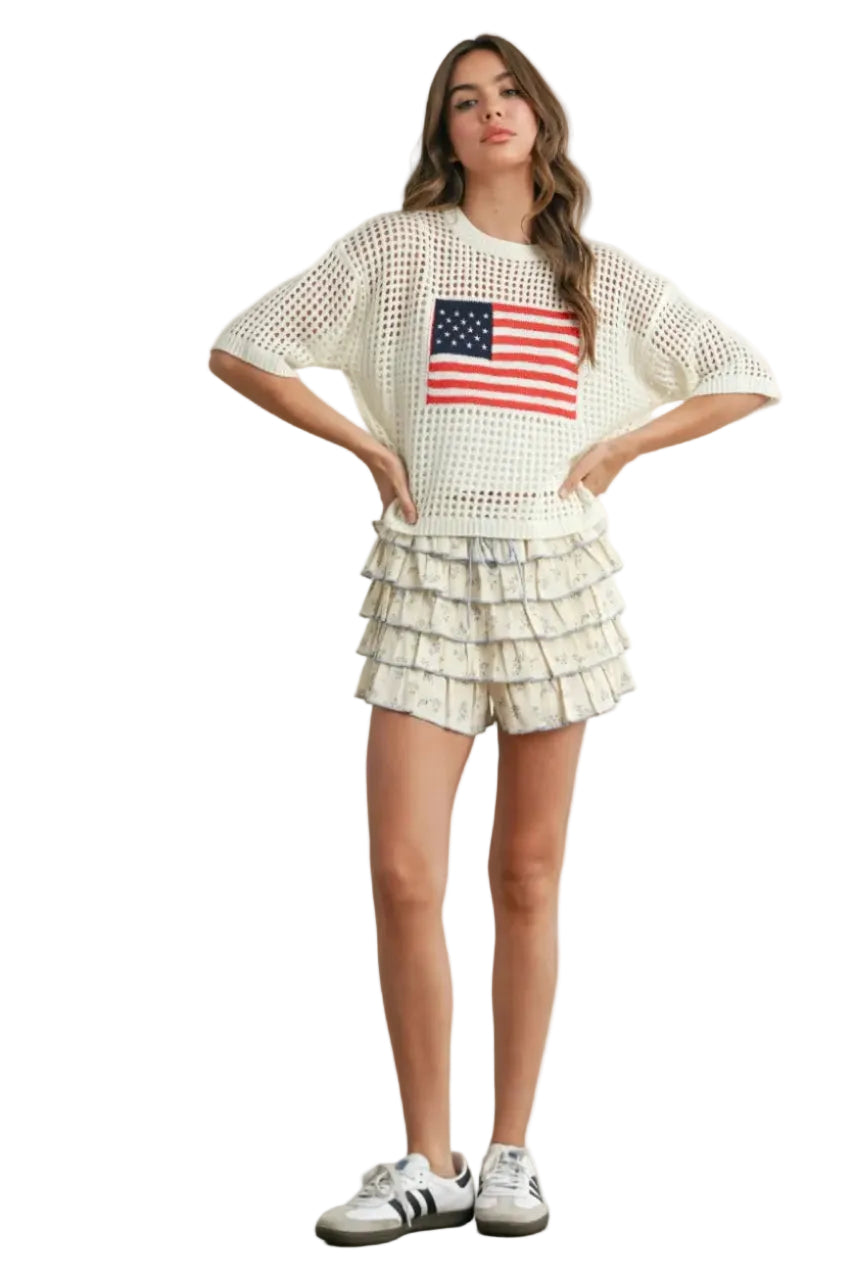 Flag Print Open Knit Sweater Ella Where She Shops