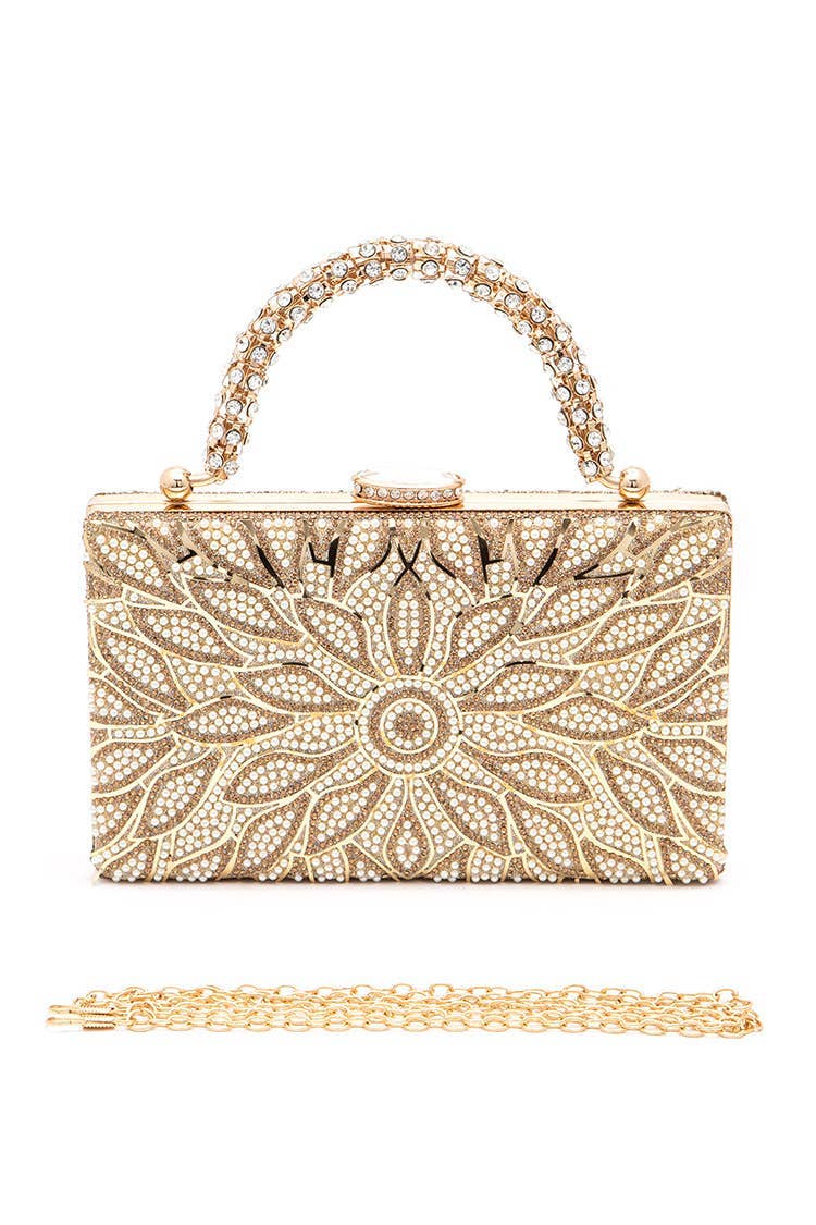 Flower Box Clutch gold ella where she shops