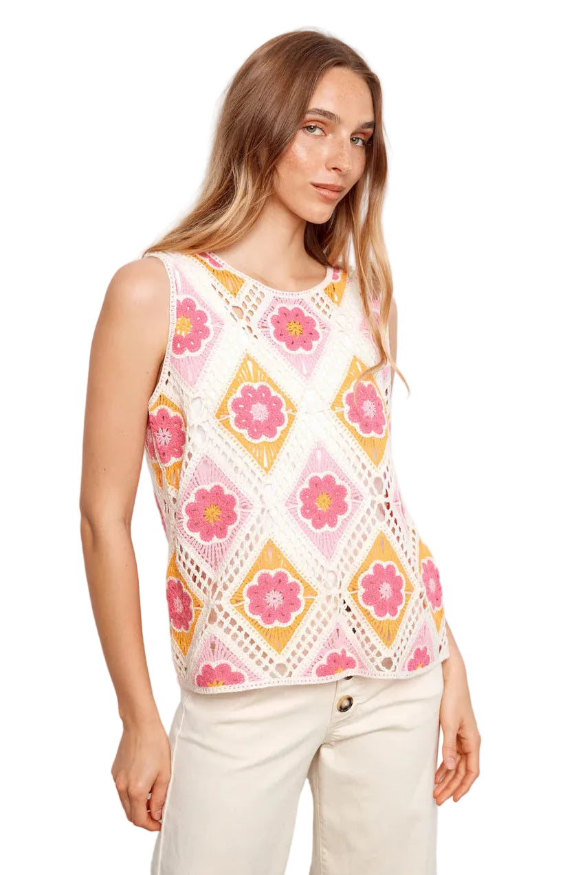 Flower Sleeveless Crochet Top ella where she shops