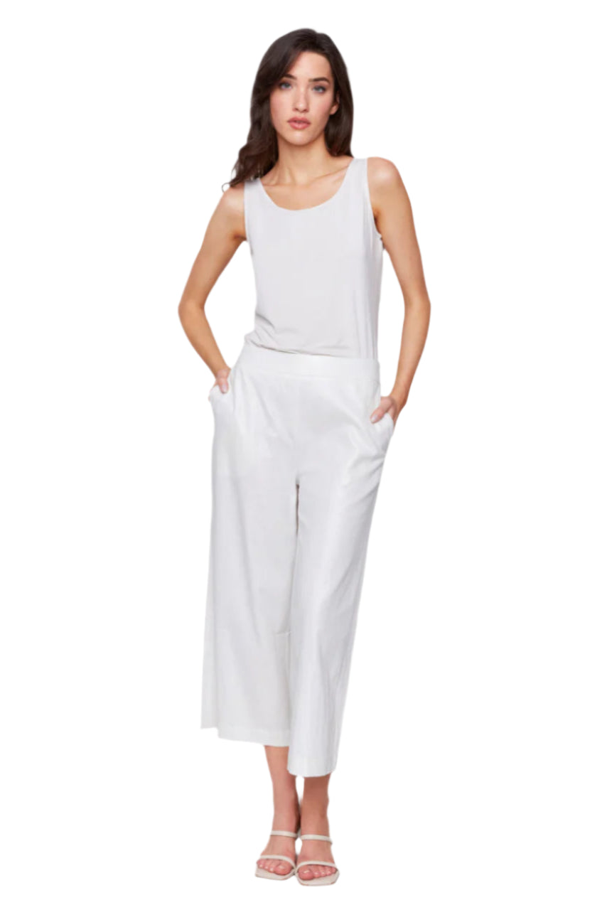 Foil Linen Blend Cropped Pull-On Pants - Champagne Front - Ella Where She Shops