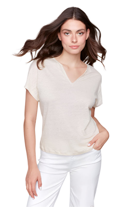 Foil Print Linen Blend Dolman Top - Champagne - Front - Ella Where She Shops