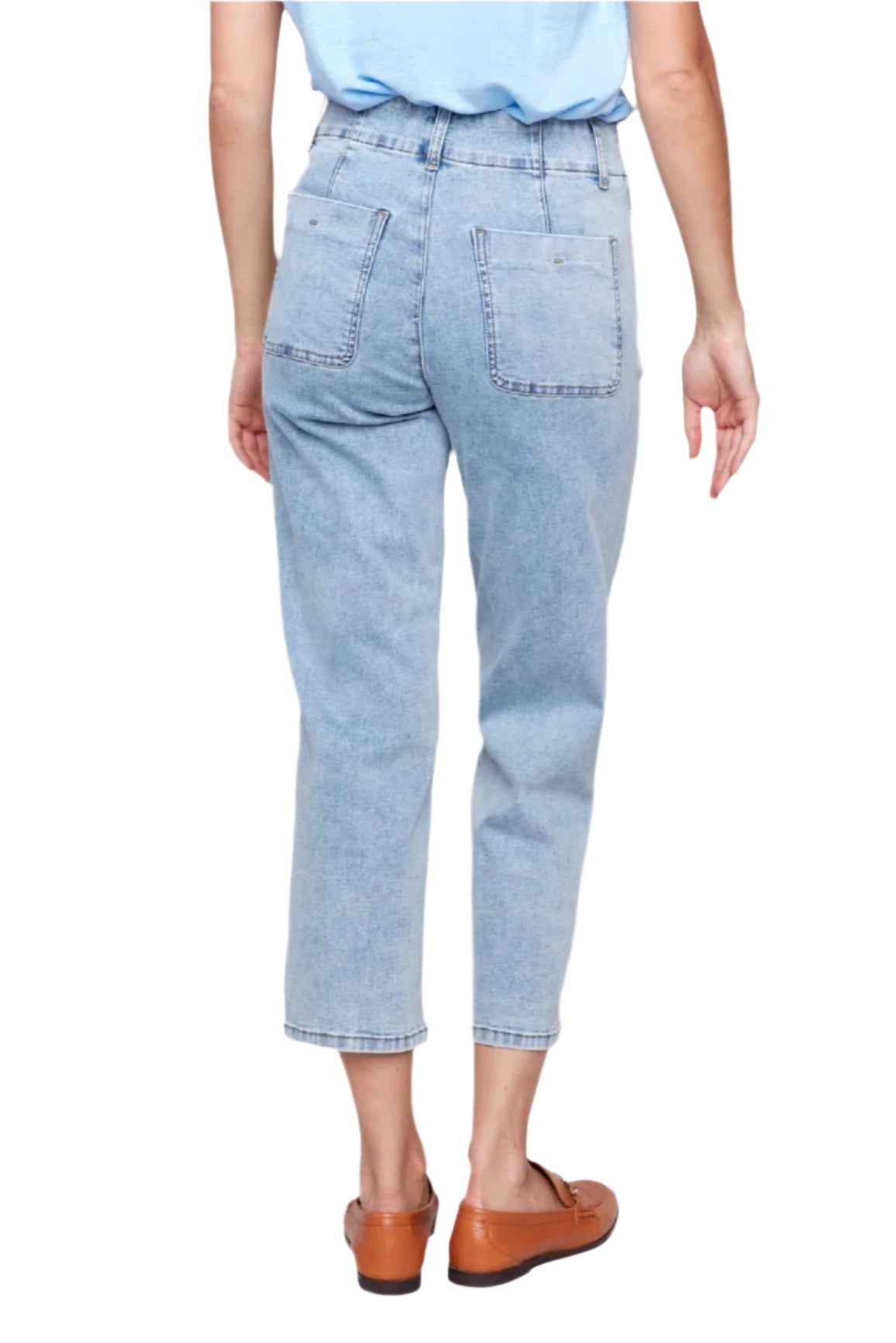 Front Button-Fly Straight Crop Jeans - Light Blue - Back - Ella Where She Shops