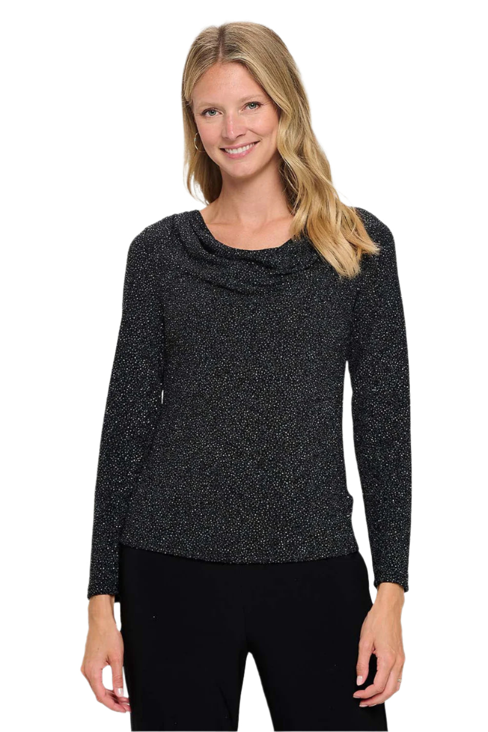 Glitter Long Sleeve Cowl Neck Top - Ella Where She Shops
