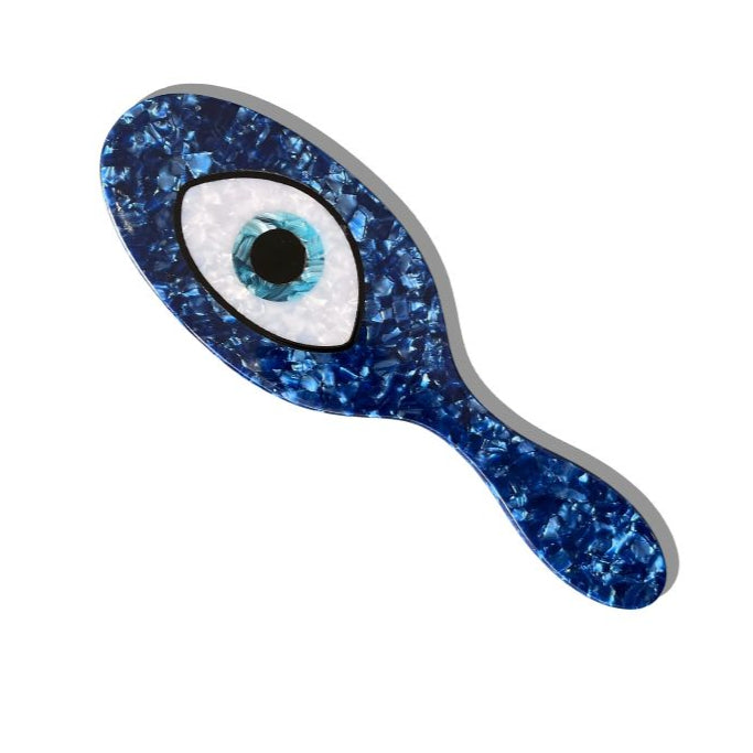 Handpainted Acetate Hair Brush - Evil Eye Front - Ella Where She Shops