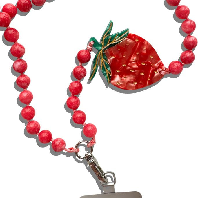 Handpainted Bracelet Phone Chain - Strawberry Front - Ella Where She Shops