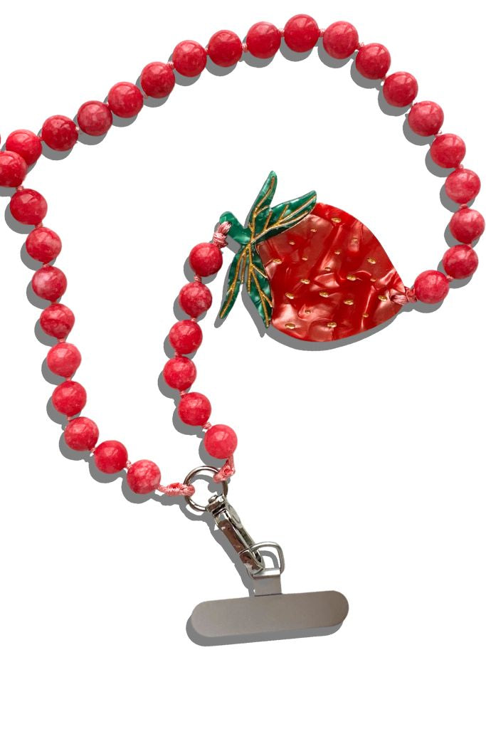 Handpainted Bracelet Phone Chain - Strawberry Front - Ella Where She Shops