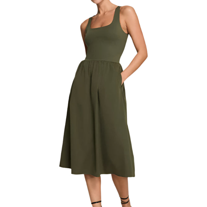 Jersey Scoop Neck Tank Midi Dress – Front – Ella Where She Shops