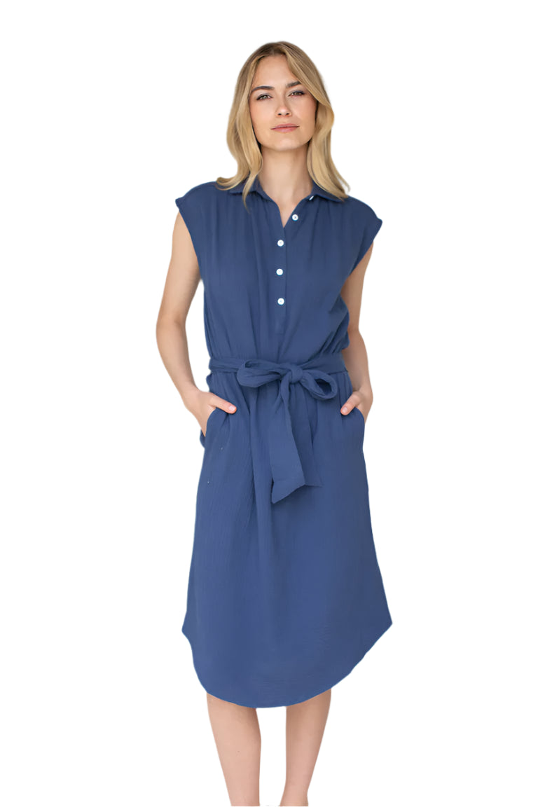 Joanne Dress – Indigo Gauze – Front – Ella Where She Shops