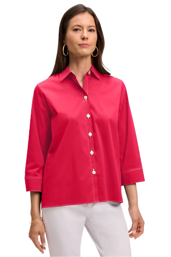Kelly No Iron Stretch 3/4 Sleeve Shirt – Raspberry – Front – Ella Where She Shops