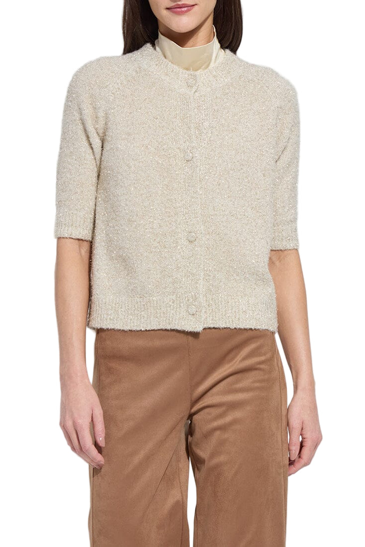 Kennedy Lurex Feather Cardigan - Front - Ella Where She Shops