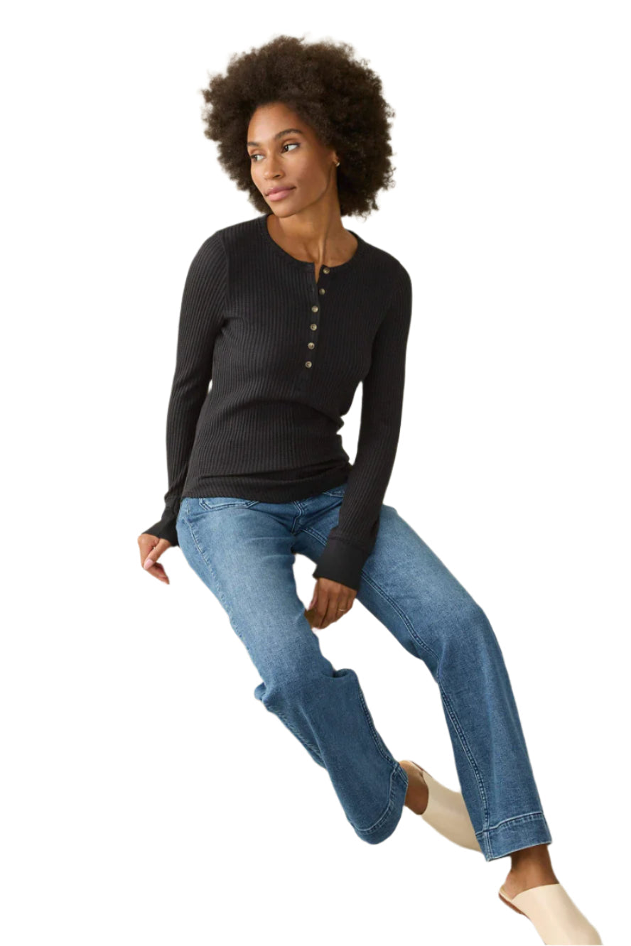 Legend Apres Waffle Henley Black - Ella Where She Shops