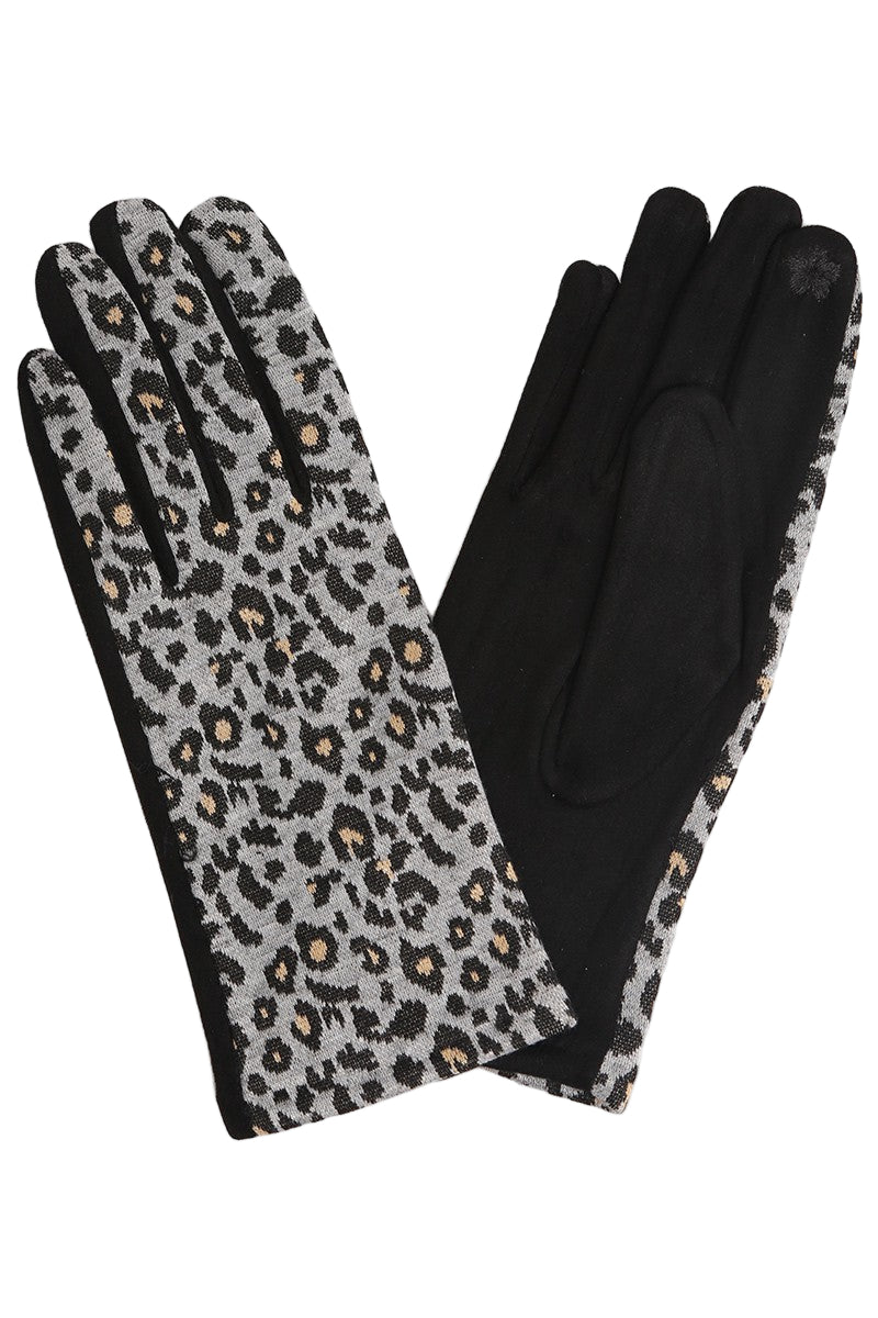 Leopard Smart Touch Gloves gray ella where she shops