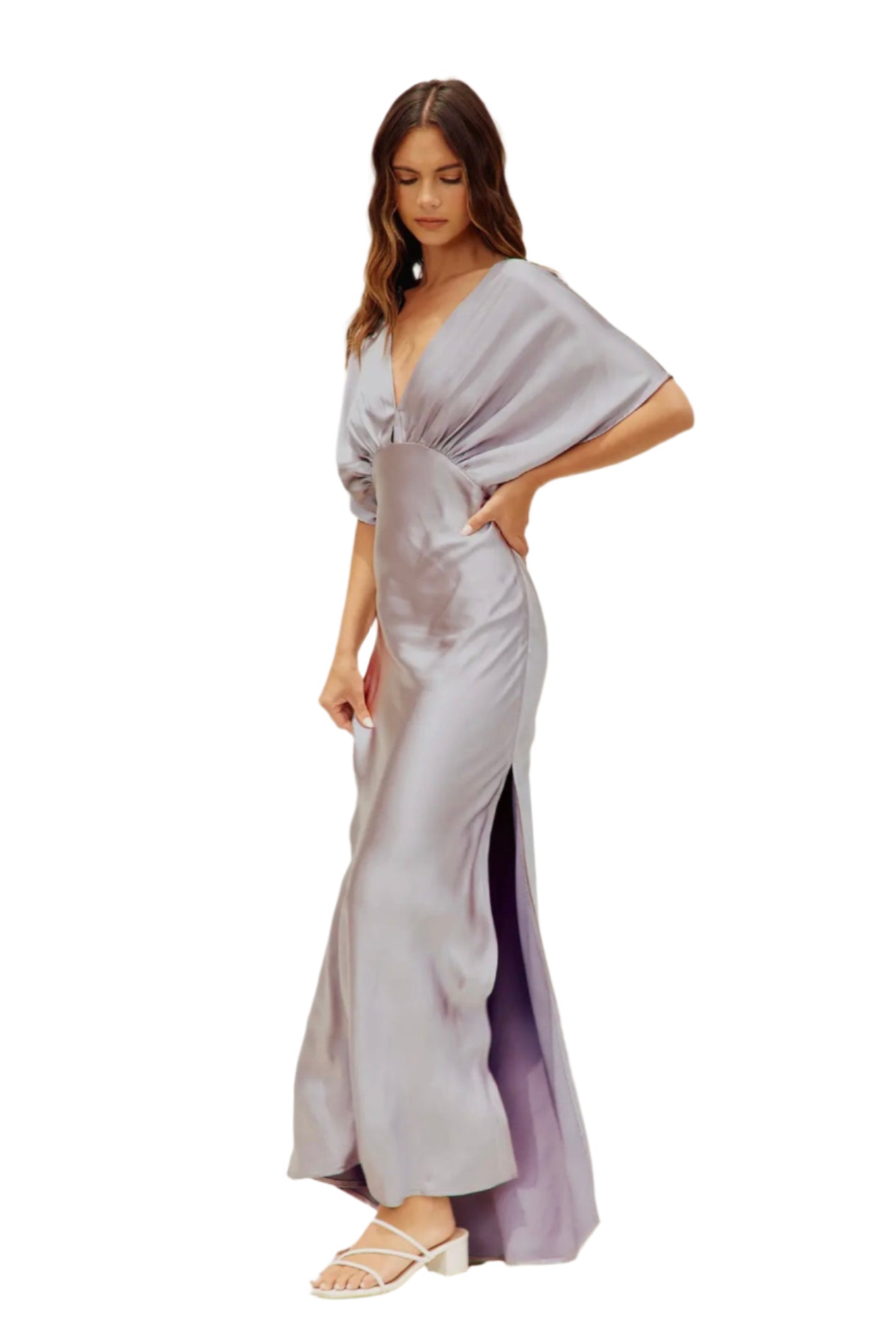 Like Butter Satin Blouson Maxi Dress – Front – Ella Where She Shops