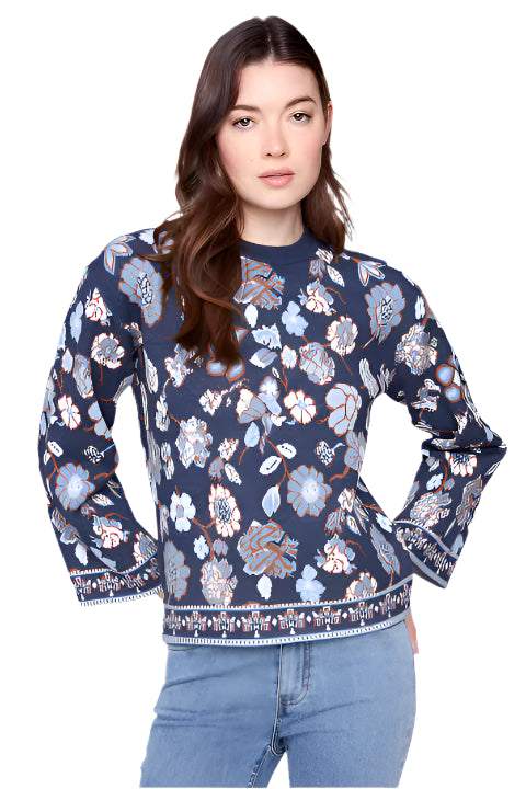 Long Sleeve Jacquard Sweater - Front - Ella Where She Shops